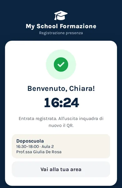 Telefono con la presenza registrata tramite QR nel gestionale My School
